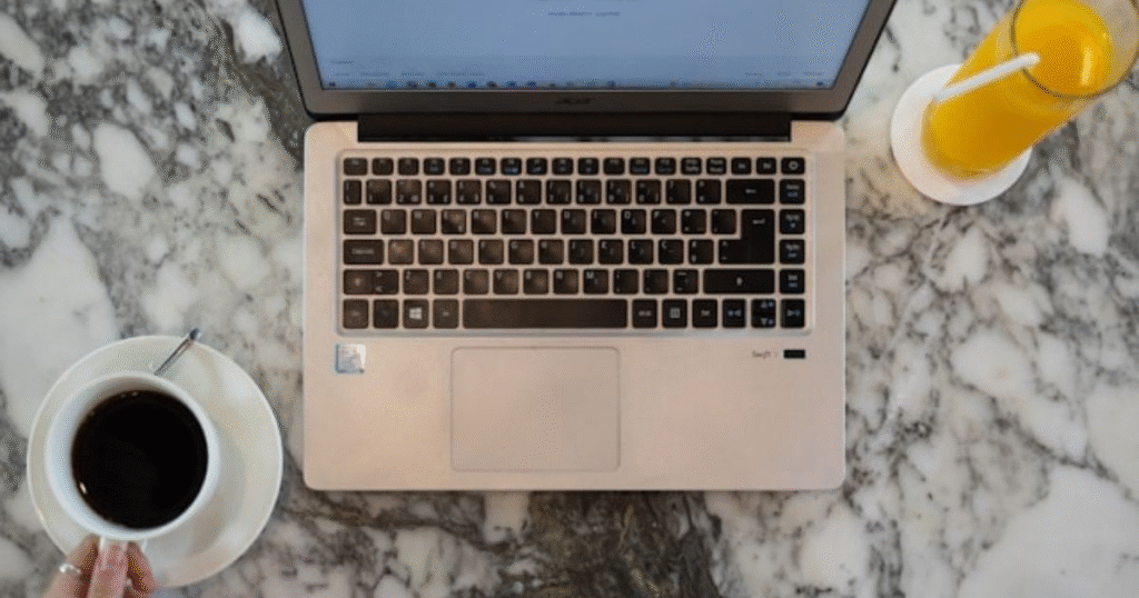 A picture showing a laptop on a table