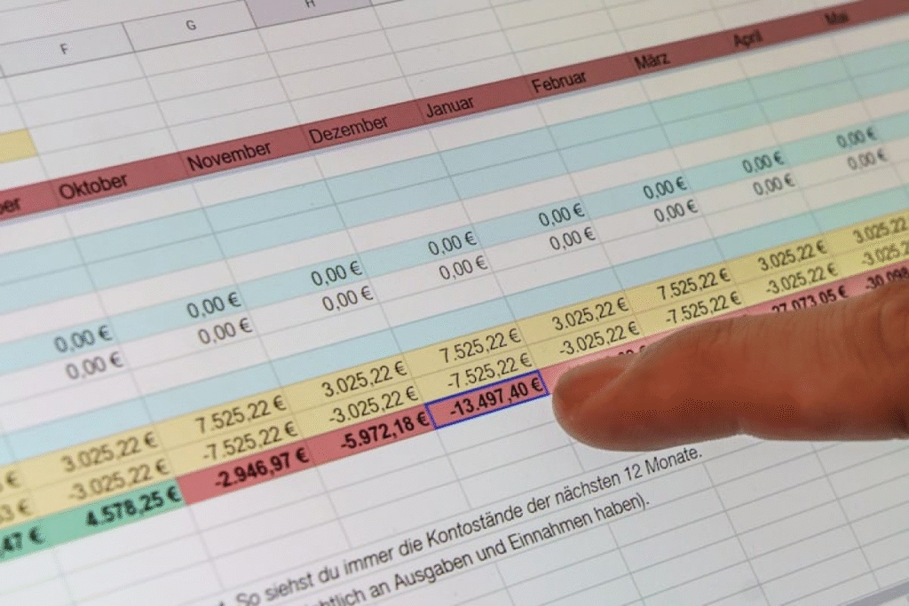 A person using a spreadsheet as a money management tool.