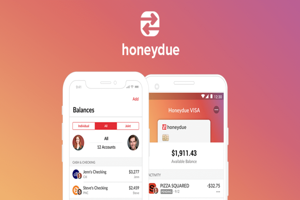 Honeydue app interface showing shared expenses for couples budgeting together.