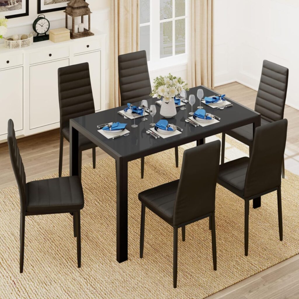 A picture showing a Gizoon Glass Dining Table Sets for 6