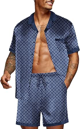 A picture showing a Ekouaer Men Satin Silk Pajama Set