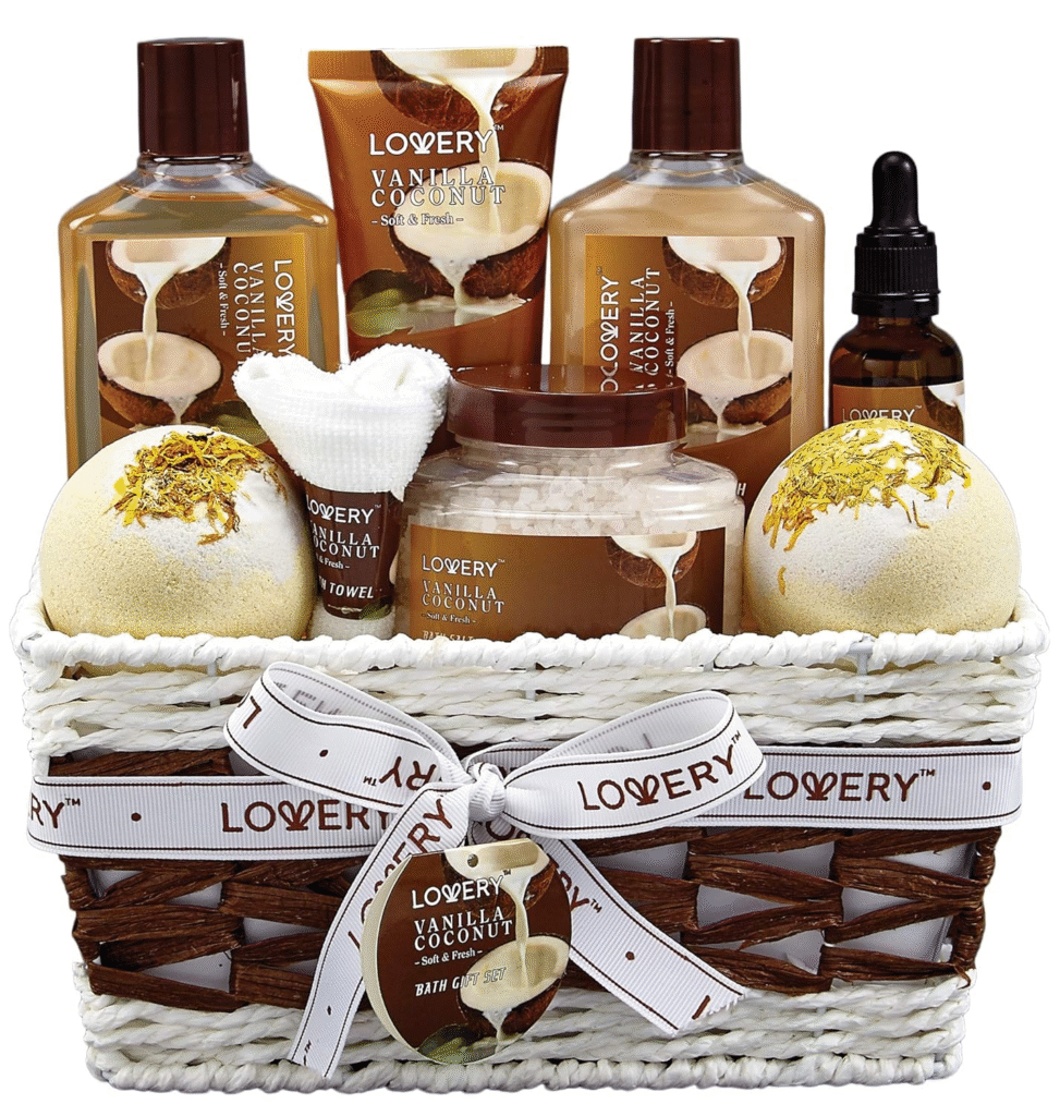 A picture showing Lovery 9 Piece Set of Vanilla Coconut Home Spa Set