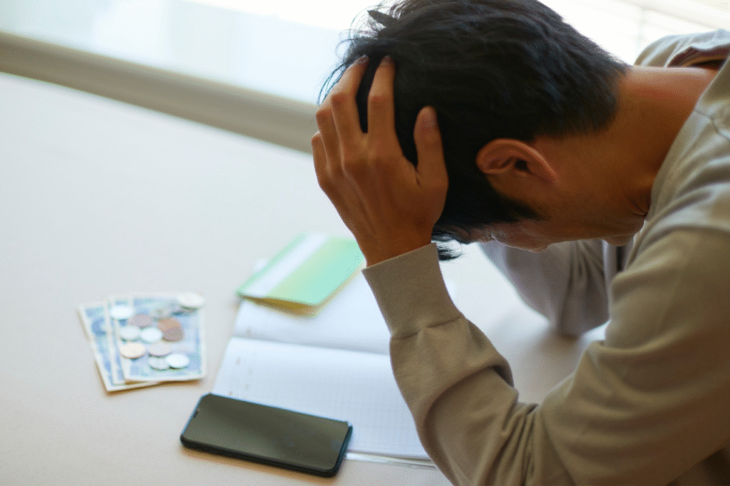 An image showing a man who's stressed from dealing with financial imbalance