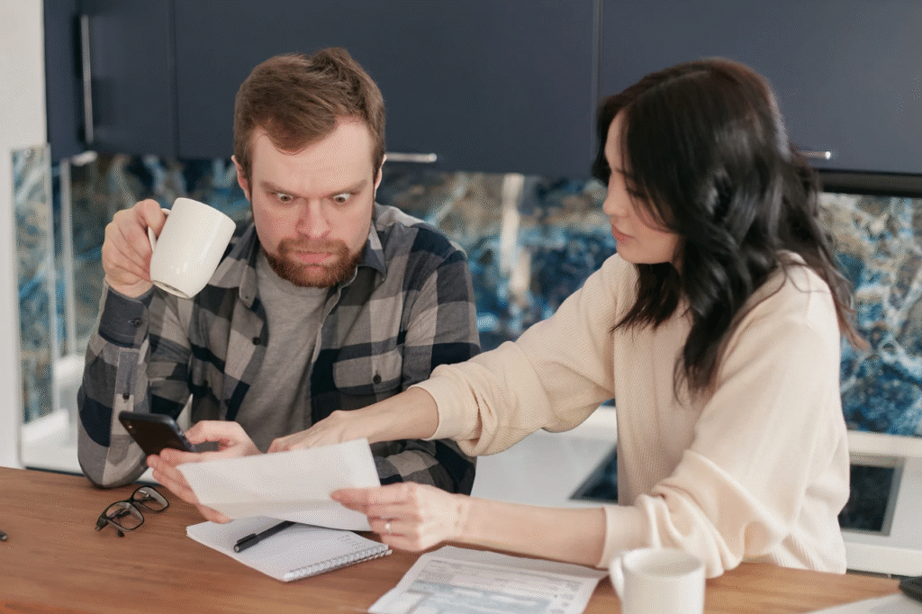 An image showing couples who are looking at a document of their shared finances