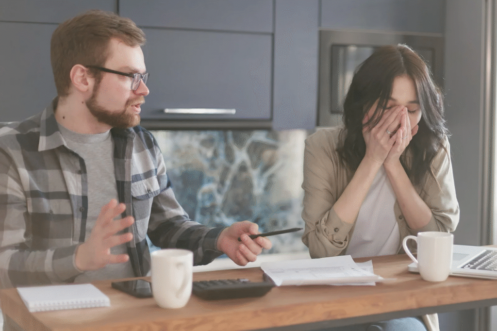 A picture showing Two couples are exhausted from trying to figure out
