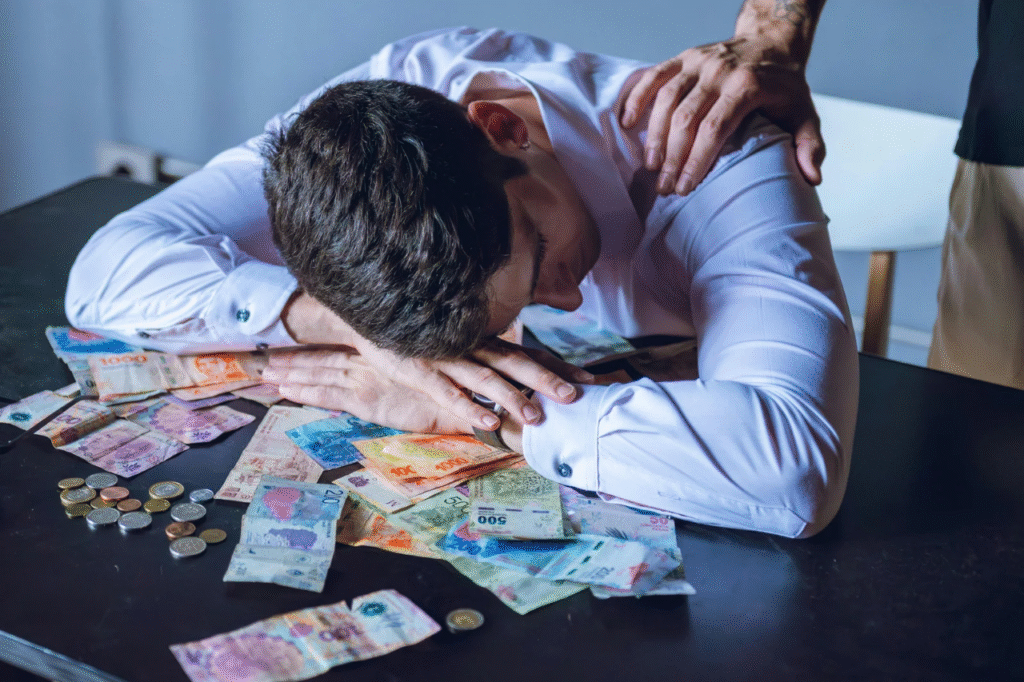 An image showing a man stressed due to financial imbalance
